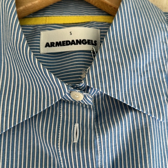 Armed Angels current season blue fine pinstriped cotton shirt. Size Small - Picture 5 of 10